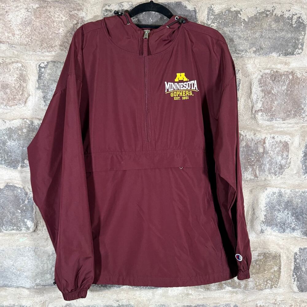 Champion Jacket Woman's Large Red Half Zip Minnesota Gophers Pull Over Light